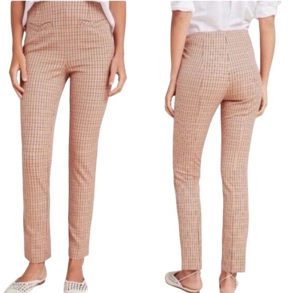 Anthropologie Pants - Anthropologie The Essential Slim‎ Plaid Cropped Pants Women's US 10 Pink Tan